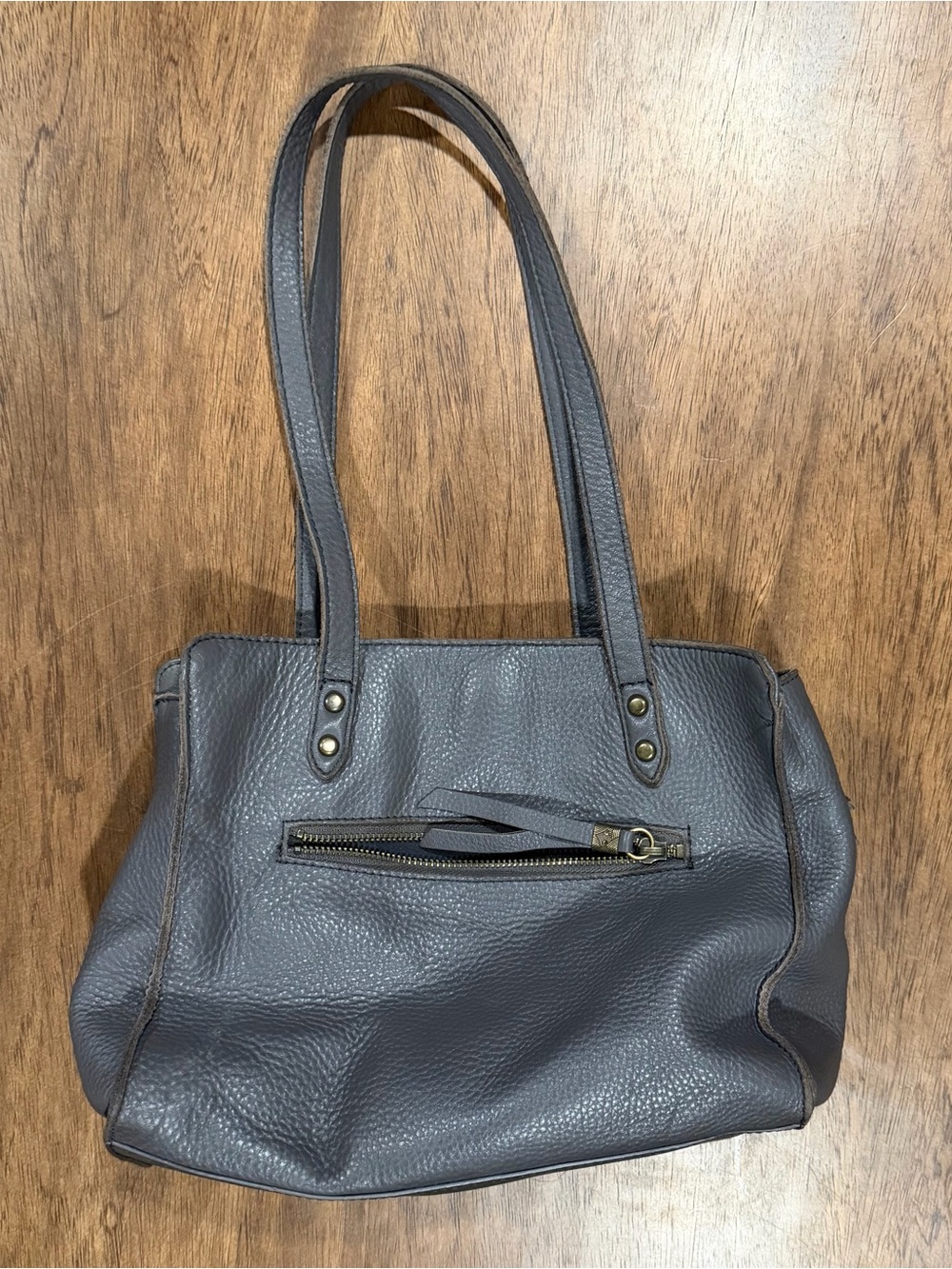 The Sak Collective Gray Pebbled Soft Leather Multi-Compartment Satchel Tote Bag